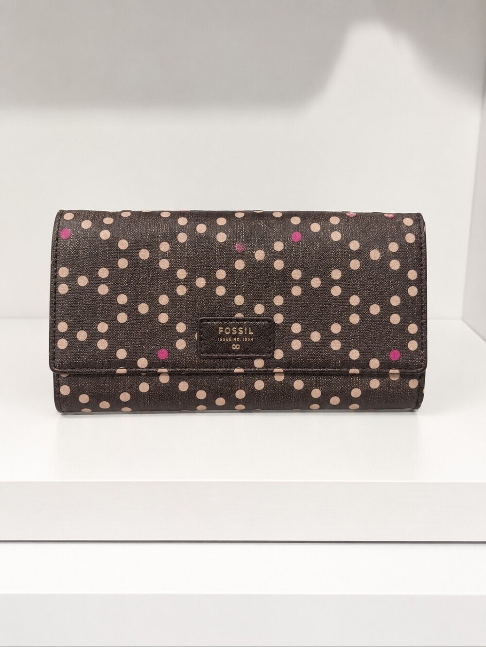 Fossil Sydney Flap Clutch Wallet Brown Polka Dot Organizer Wallet